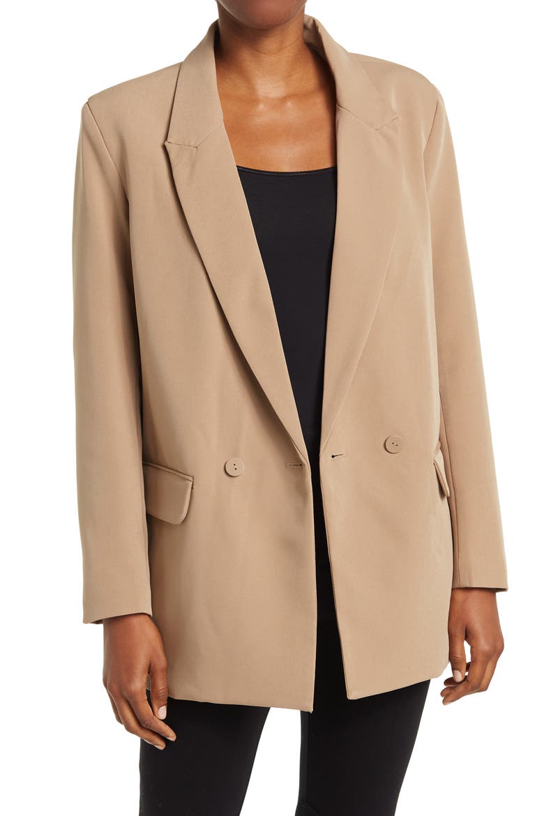 Oversize Double Breasted Peak Lapel Blazer, Main, color, CAMEL