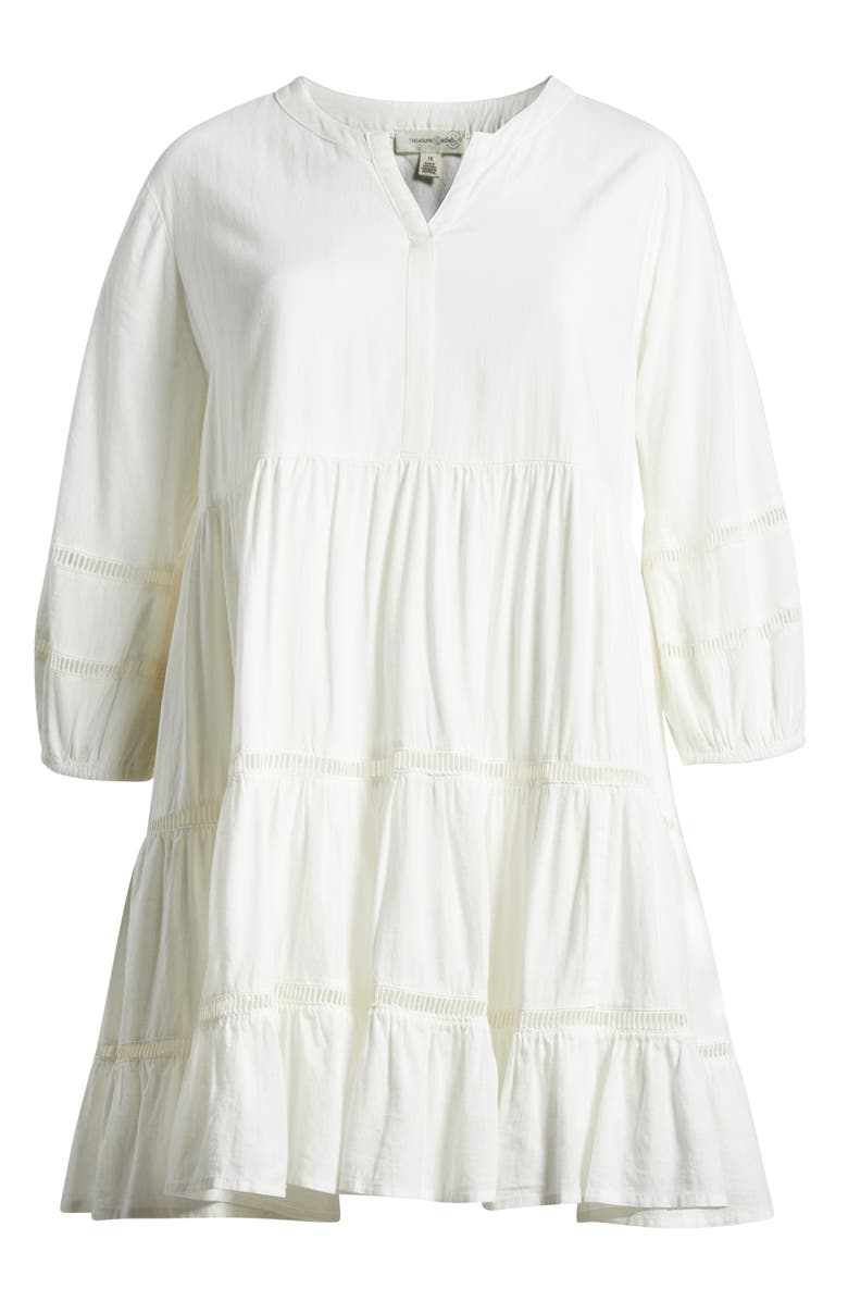Treasure & Bond Ladder Stitch Accent Linen Blend Tiered Minidress, Alternate, color, Ivory Egret
