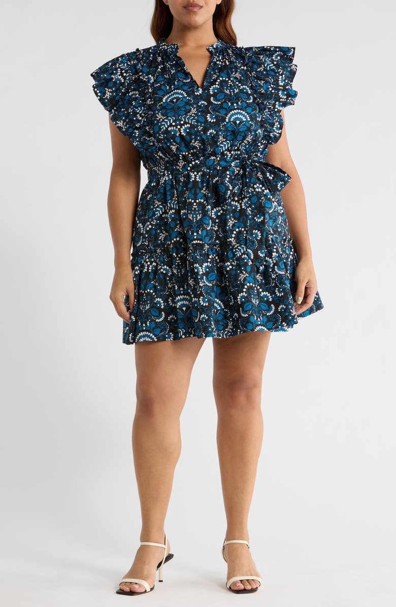 SUGARLIPS Etta Floral Ruffle Minidress, Main, color, Teal-Multi