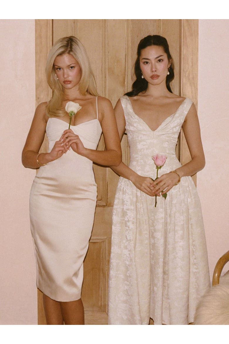Chelsea Ruched Bust Sweetheart Midi Dress, Alternate, color, Ivory