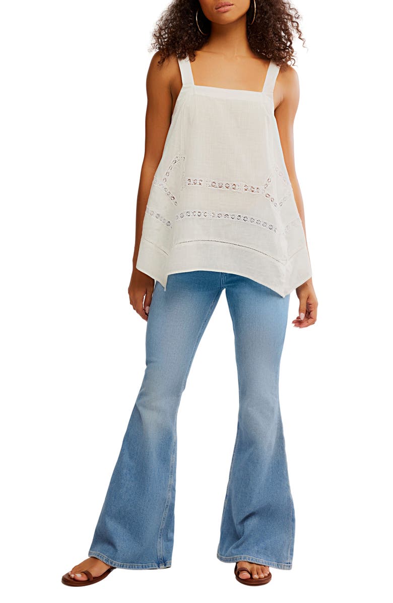 Free People Lace Inset Handkerchief Hem Cotton Camisole, Alternate, color, Clean Ivory