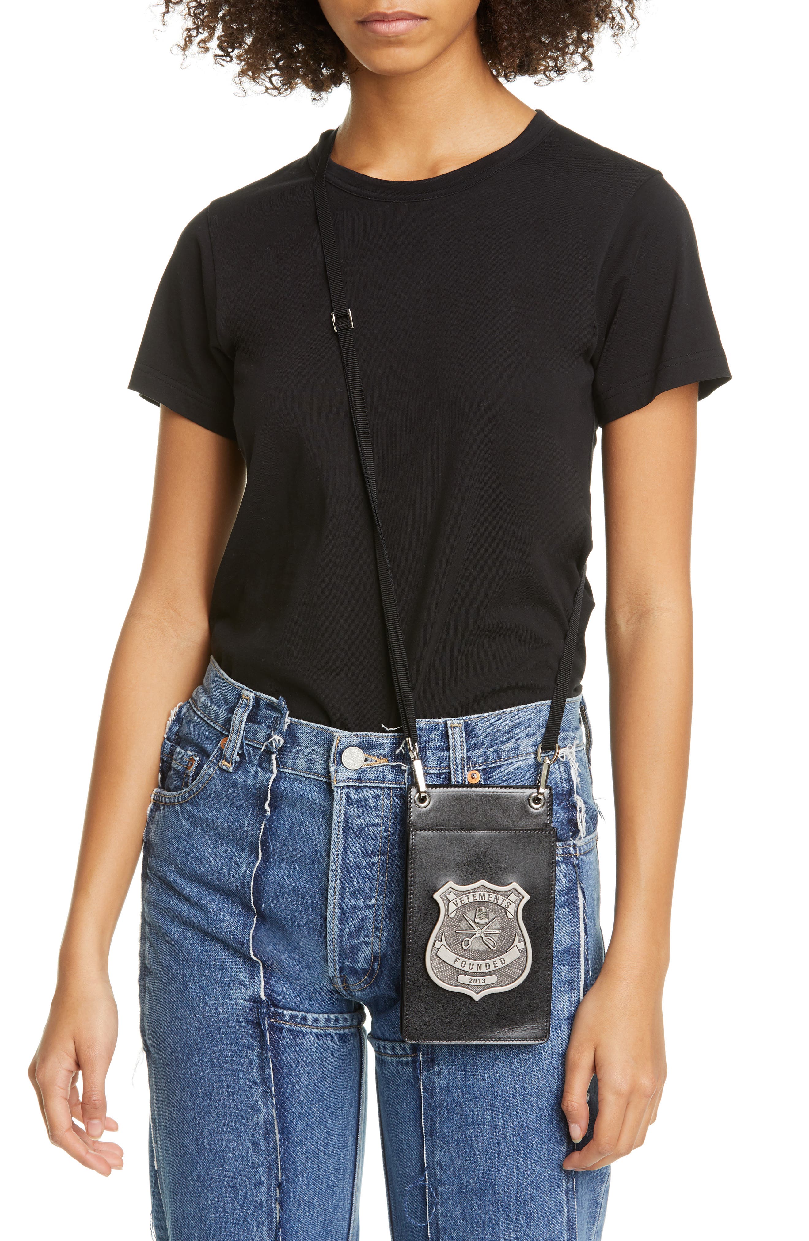 VETEMENTS Police Leather Crossbody Pouch, Alternate, color, 