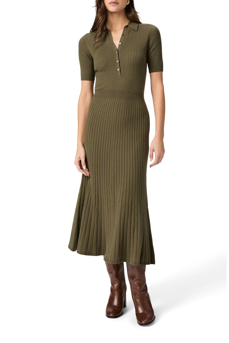 Mathilda Rib Midi Shirtdress, Main, color, OLIVE