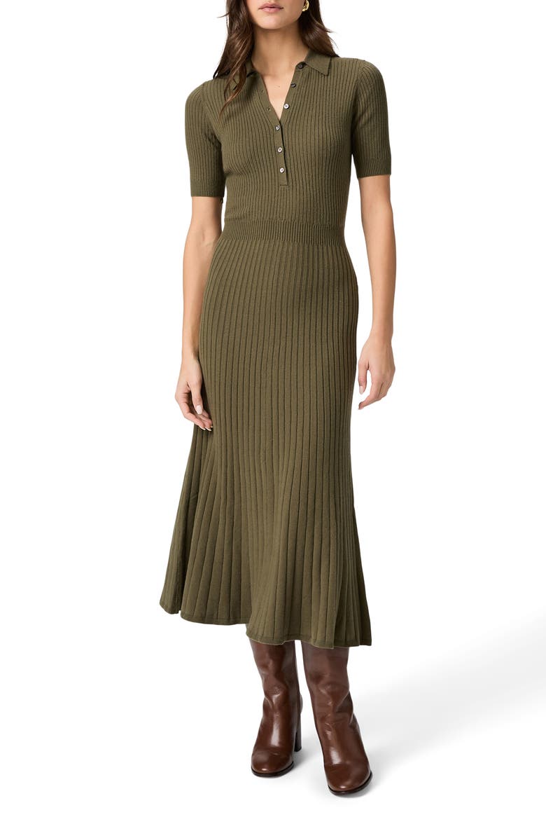 PAIGE Mathilda Rib Midi Shirtdress, Main, color, Olive