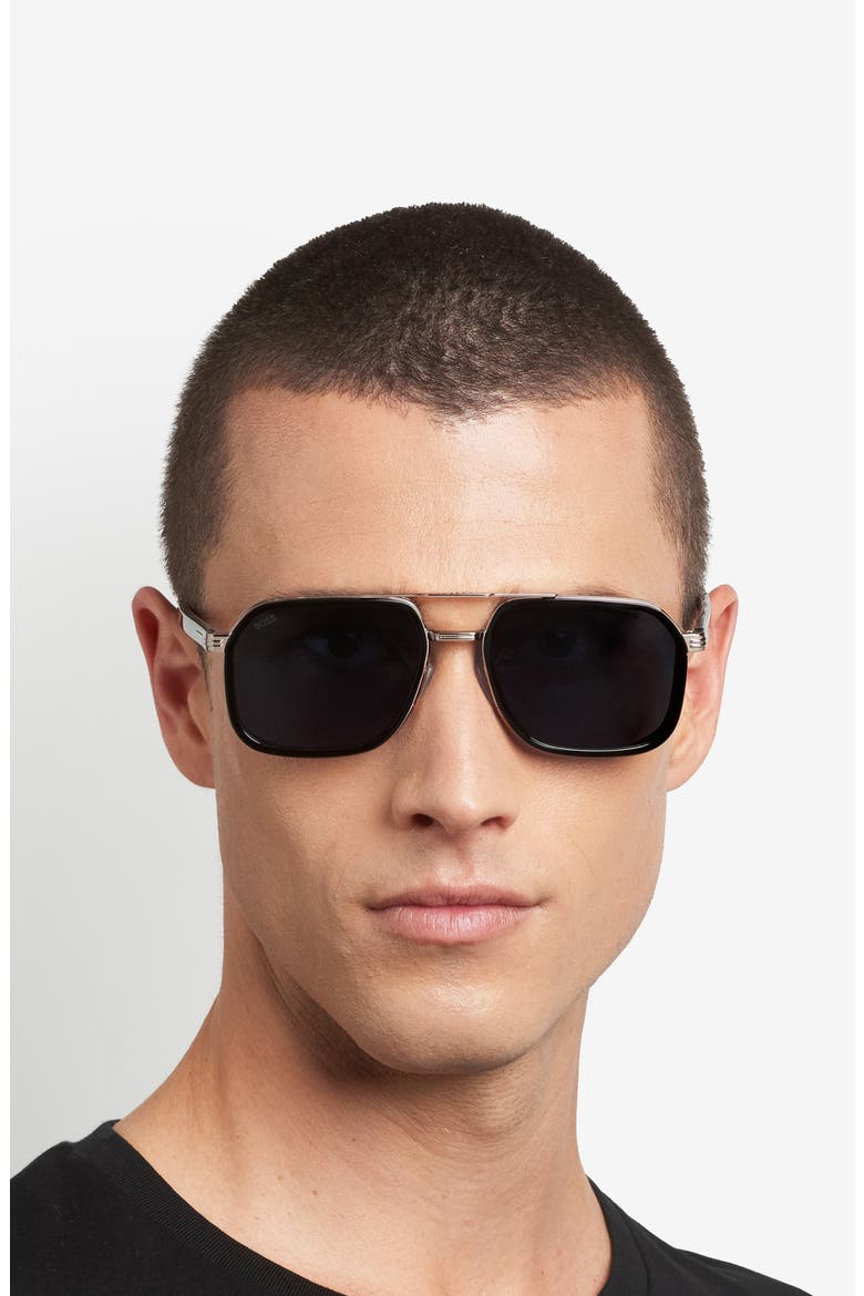 55mm Rectangular Sunglasses, Alternate, color, BLACK RUTHENIUM/ BLUE