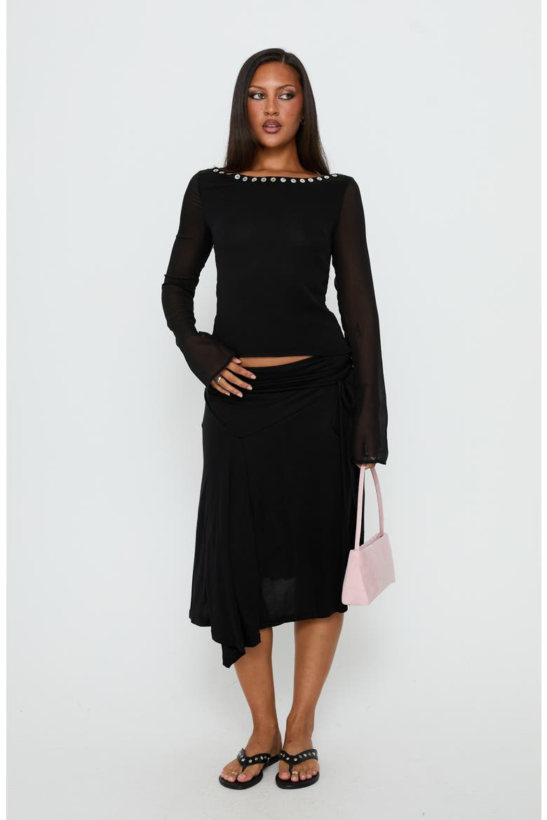 Joaney Tie Side Jersey Midi Skirt, Alternate, color, BLACK