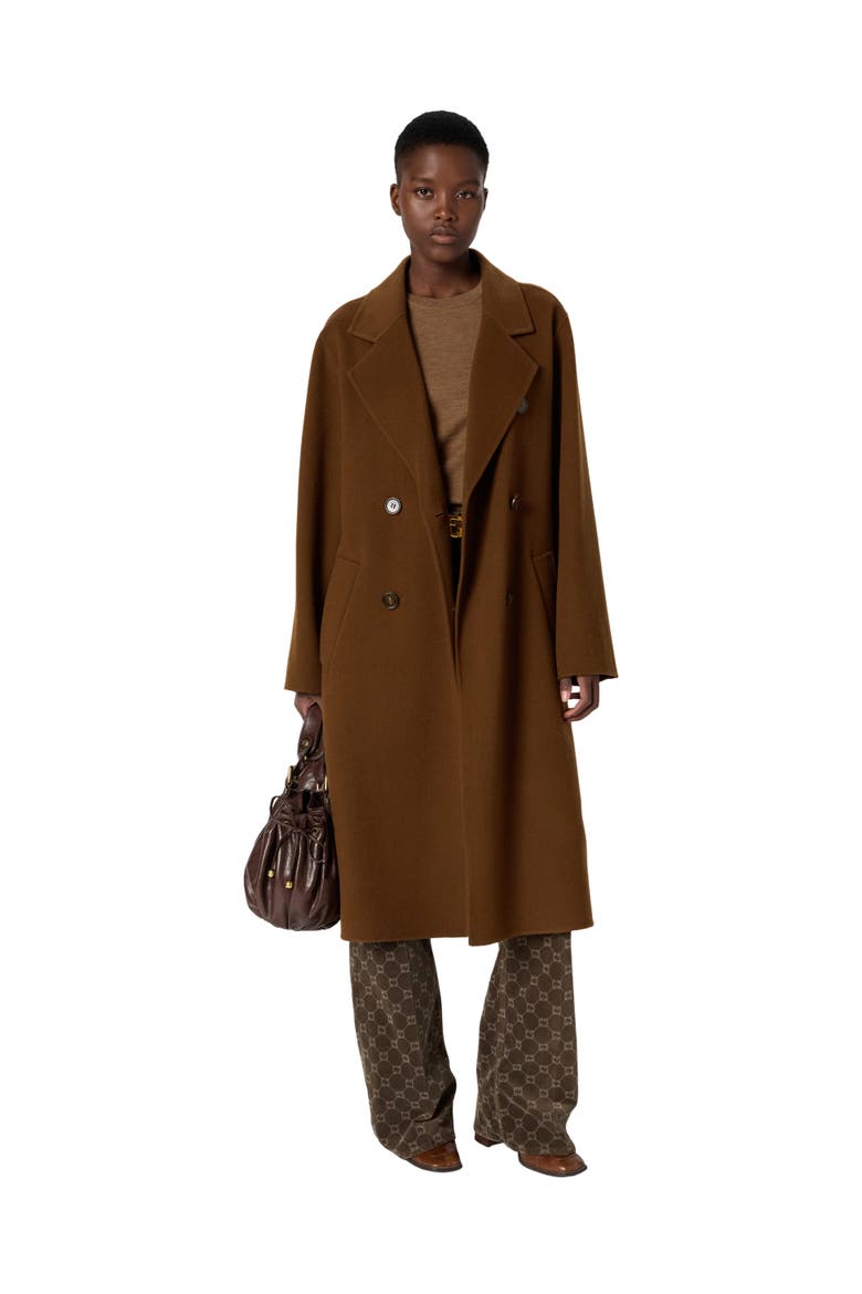 Milena Tailored Double-Breasted Coat, Alternate, color, Cigar