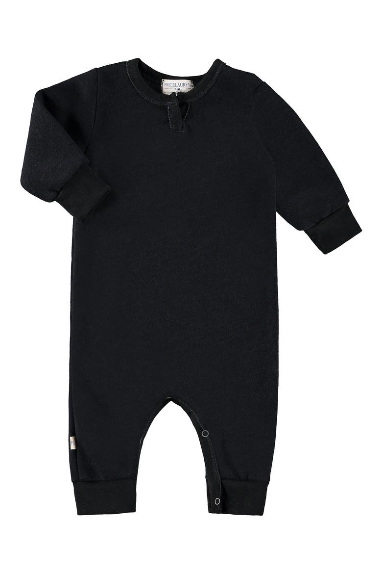 Henley Sweatshirt Fleece Romper, Main, color, BLACK