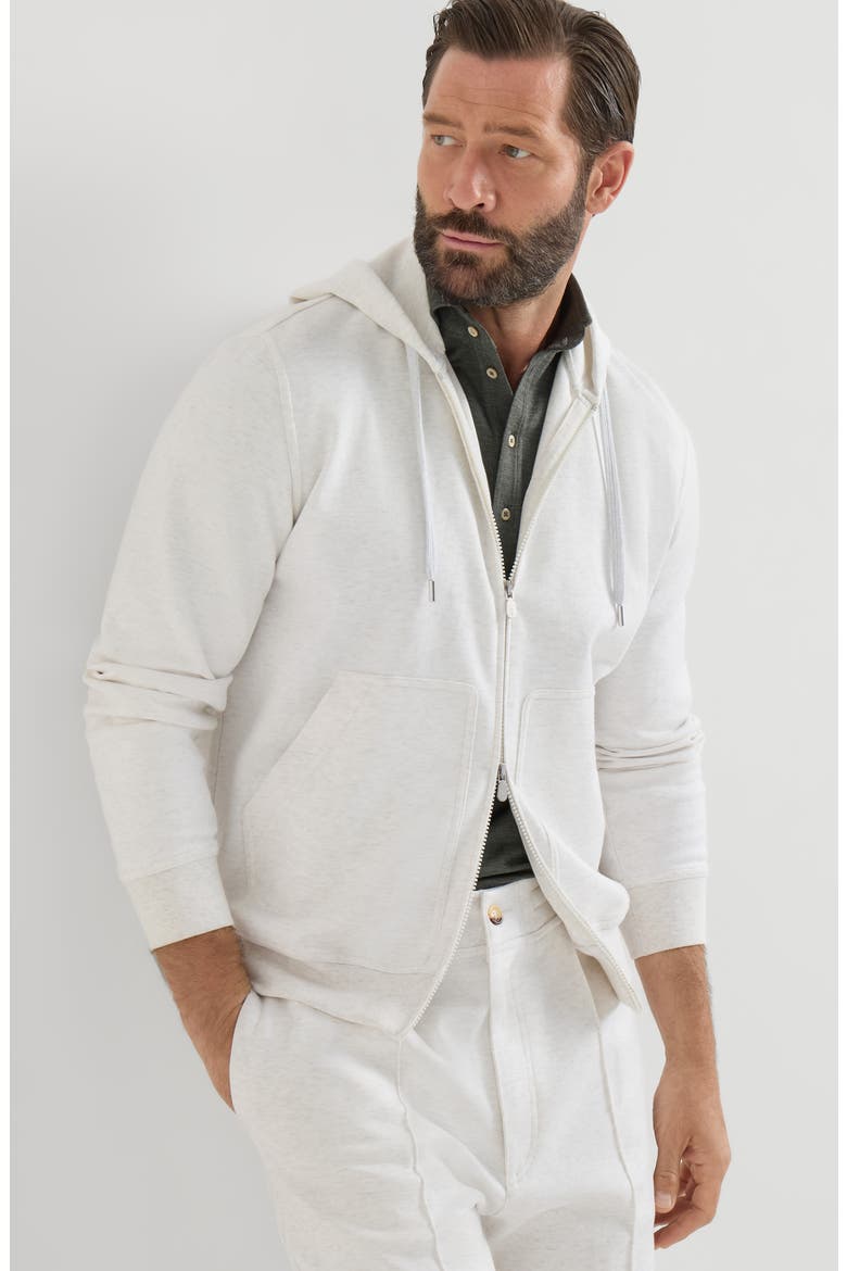 Techno cotton French terry double cloth hooded sweatshirt with zipper, Alternate, color, White