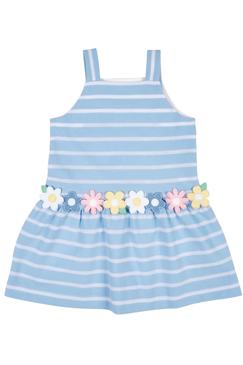 Stripe Knit Dress With Mulitcolor Flowers, Main, color, Light Blue/White