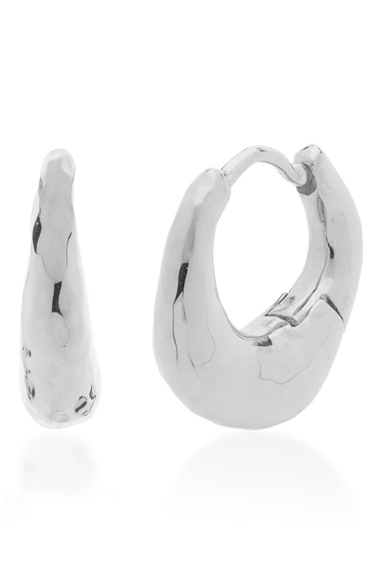 Deia Huggie Hoop Earrings, Main, color, SILVER