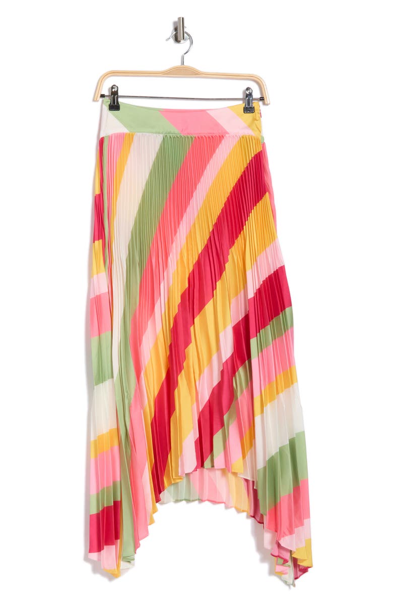 Ramy Brook Beatrice Pleat Midi Skirt, Alternate, color, Pink Punch Stripe