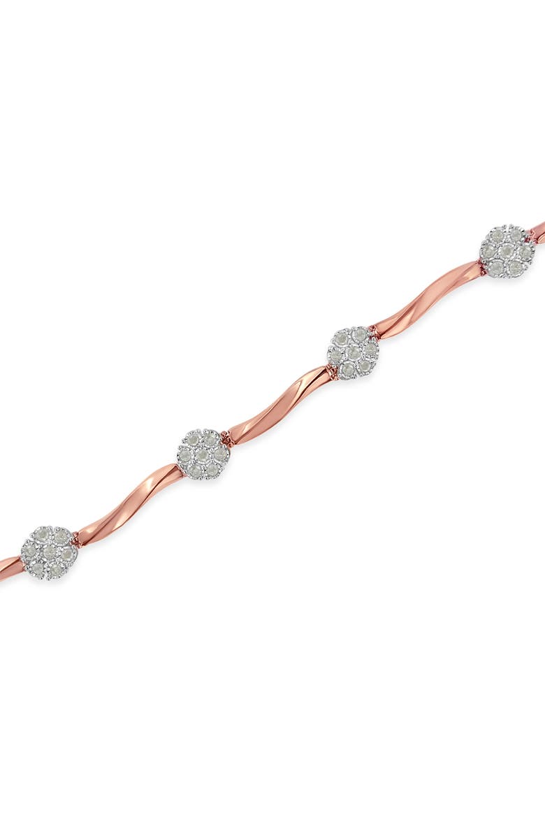 . 10k Rose Gold Over Silver 1.0 cttw Diamond Floral Link Bracelet, Alternate, color, Pink