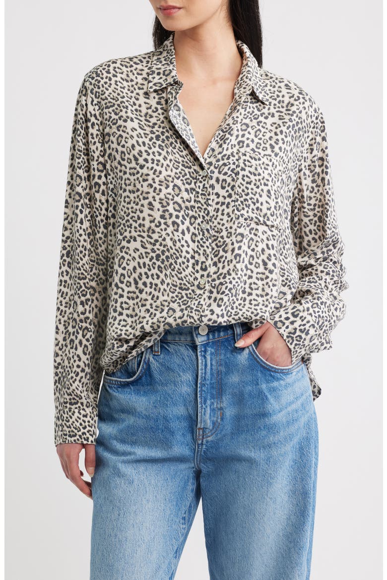 Josephine Leopard Print Button-Up Shirt, Main, color, ECRU CHEETAH