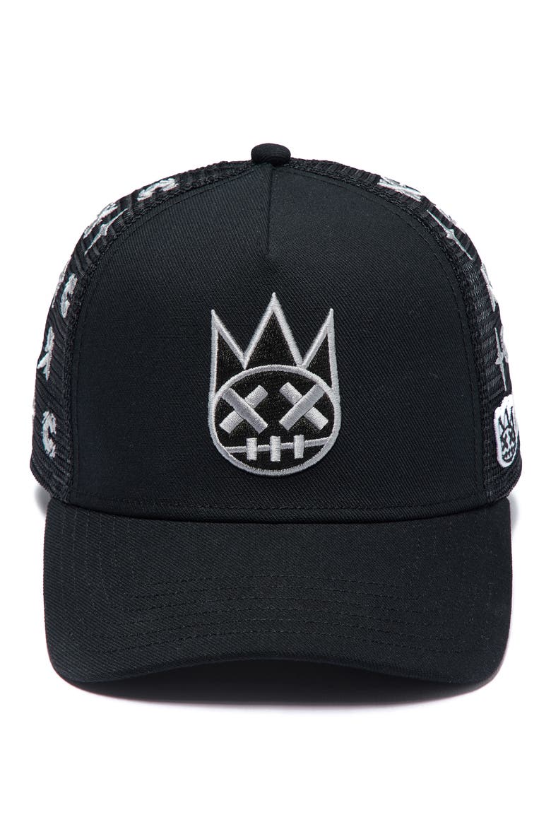 Shimuchan Logo Embroidered Trucker Hat, Alternate, color, BLACK