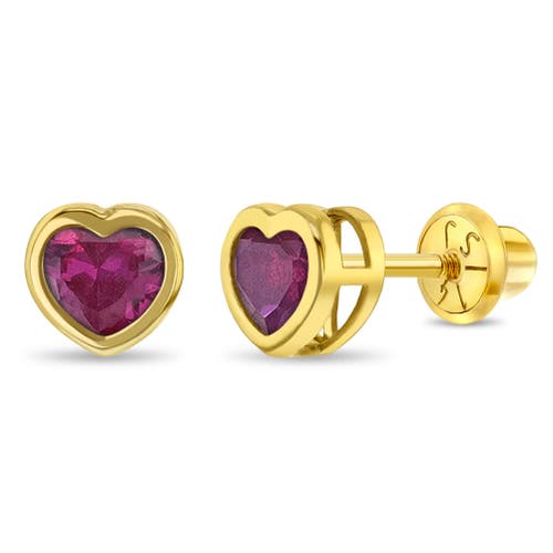 In Season Jewelry 14k Heart Bezel Simulated Birthstone Earrings In Gold