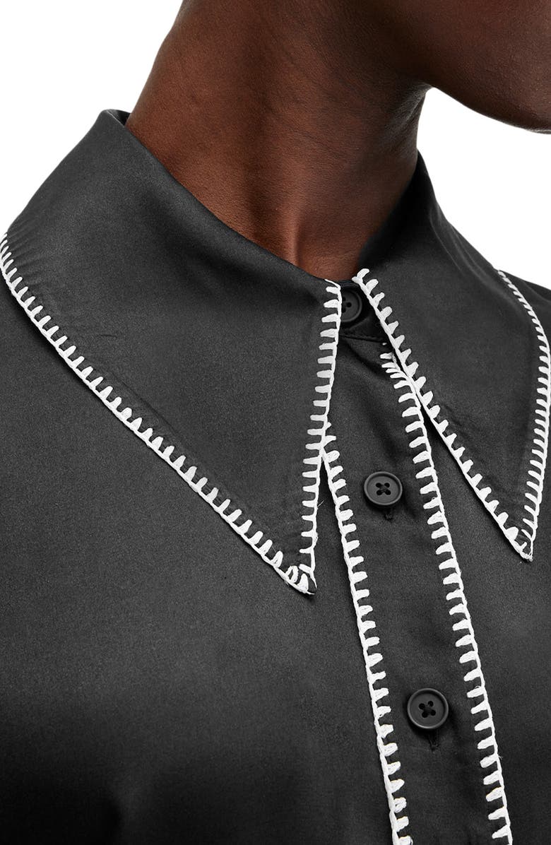 AllSaints Charli Whipstitch Oversize Satin Button-Up Shirt, Alternate, color, Black