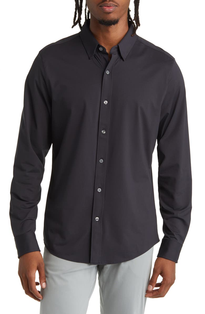 Rhone Commuter Slim Fit Button-Up Shirt, Main, color, Black