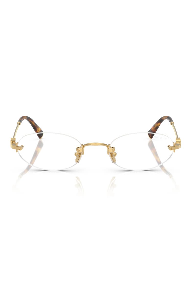 51mm Oval Rimless Sunglasses, Main, color, GOLD / CLEAR BLUE LIGHT FILTER