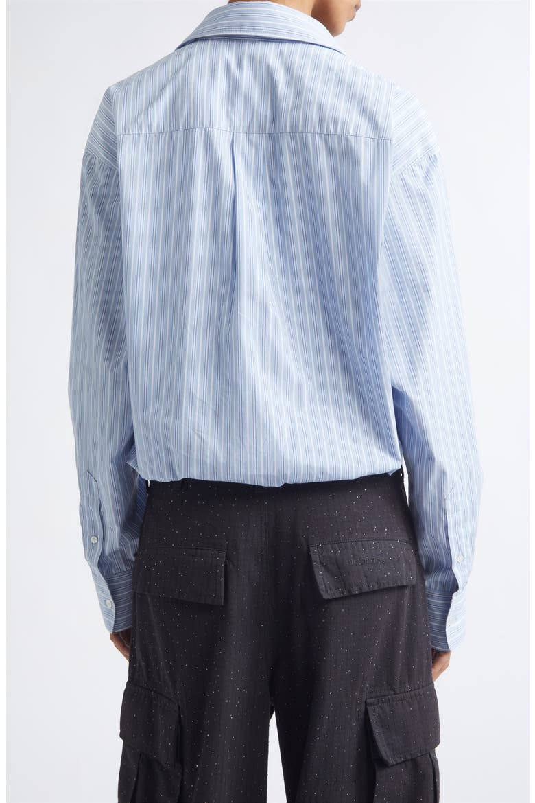 Pre-Styled Gathered Button-Up Shirt with Tank, Alternate, color, LIGHT BLUE STRIPE