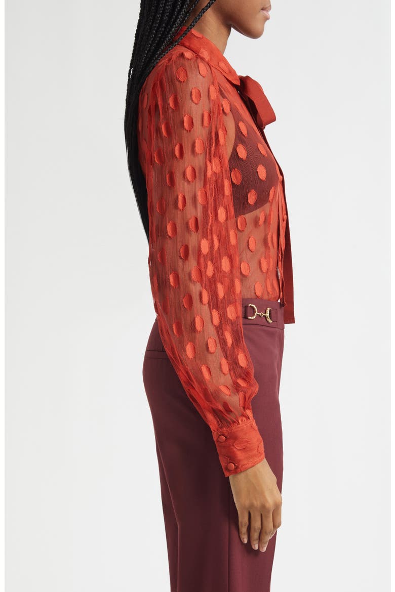 Soraya Dot Sheer Mesh Button-Up Shirt, Alternate, color, RUBY
