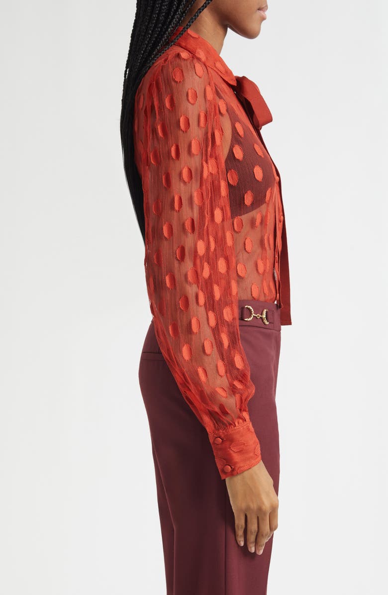 Ulla Johnson Soraya Dot Sheer Mesh Button-Up Shirt, Alternate, color, Ruby