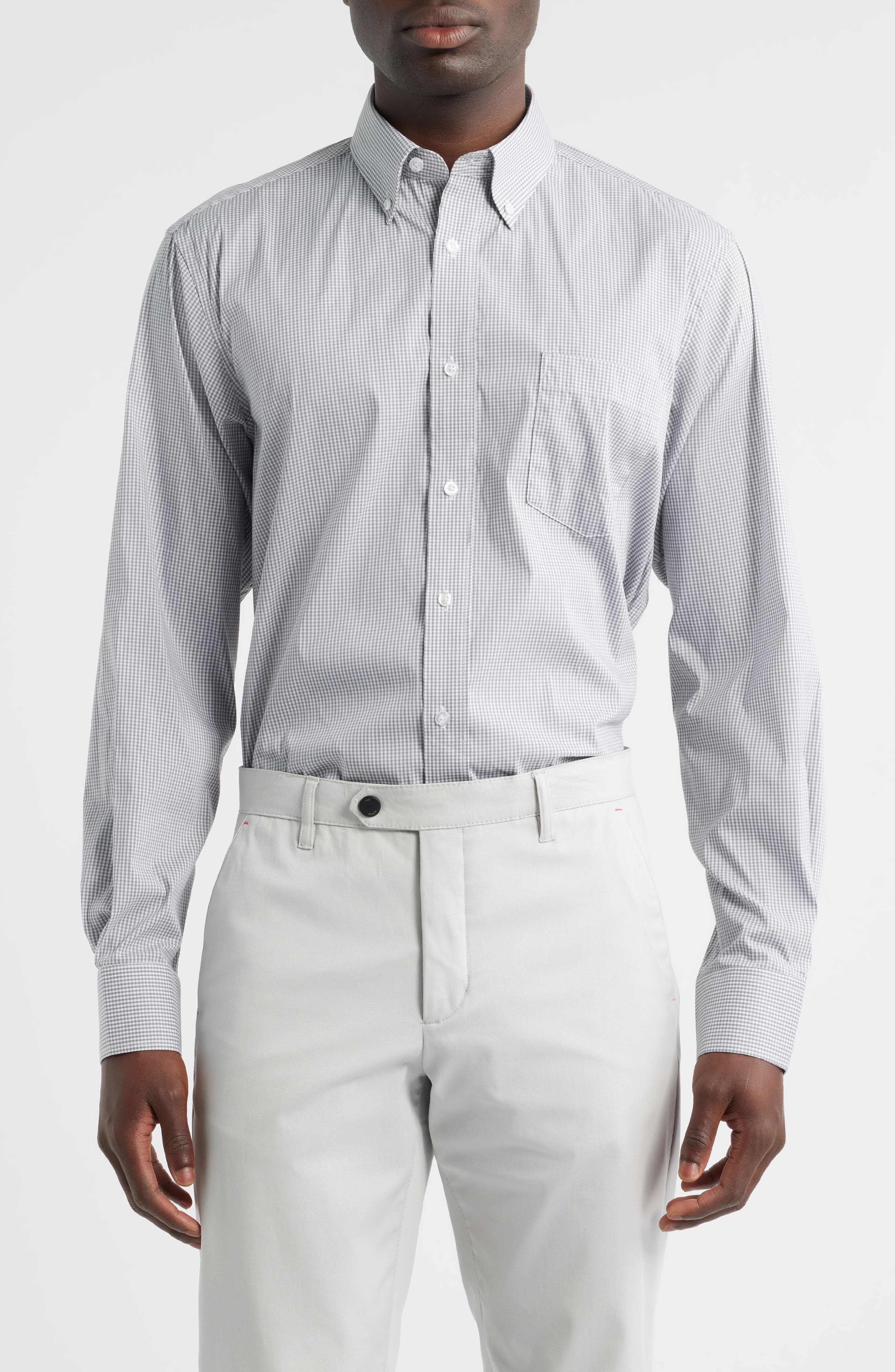 Regular Fit Grey Gingham Check Cotton Button-Down Oxford Shirt