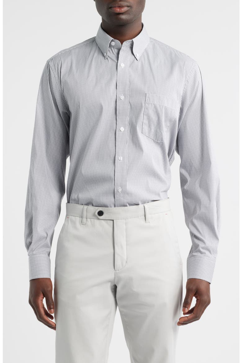 Regular Fit Grey Gingham Check Cotton Button-Down Oxford Shirt, Main, color, GRAY