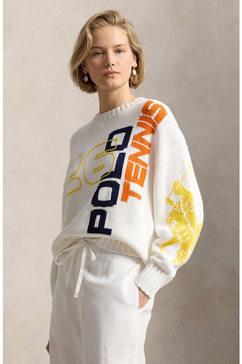 US Open® Collection Graphic Long Sleeve Cotton Sweater, Alternate, color, WHITE MU