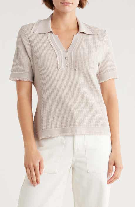 Adrianna Papell Frayed Edge Johnny Collar Polo