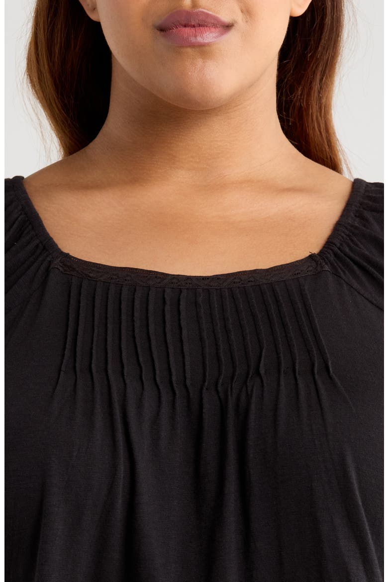 Pintuck Eyelet Embroidered Cap Sleeve Cotton & Modal Top, Alternate, color, METEORITE