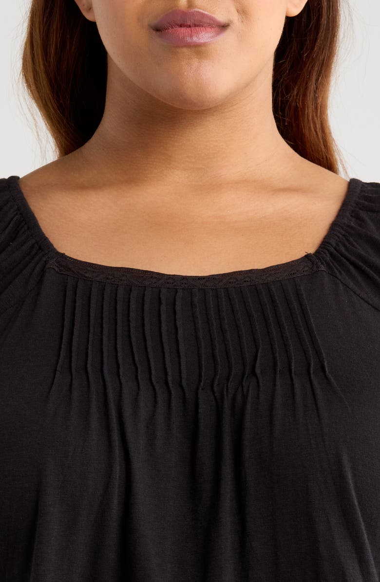 Lucky Brand Pintuck Eyelet Embroidered Cap Sleeve Cotton & Modal Top, Alternate, color, Meteorite