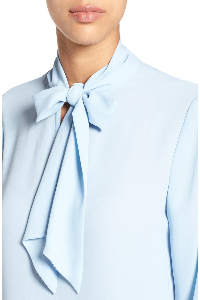 Ruffle Hem Tie Neck Blouse, Alternate, color, LIGHT CHAMBRAY