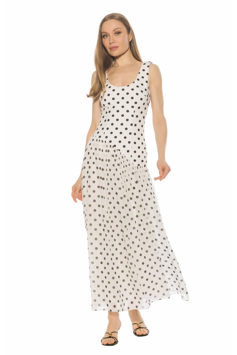 Elowen U-Neck Maxi Dress, Alternate, color, IVORY POLKA