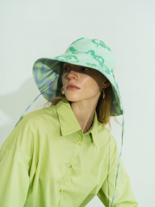 Lost Pattern Nyc "day Dream" Reversible Sun Hat In Green