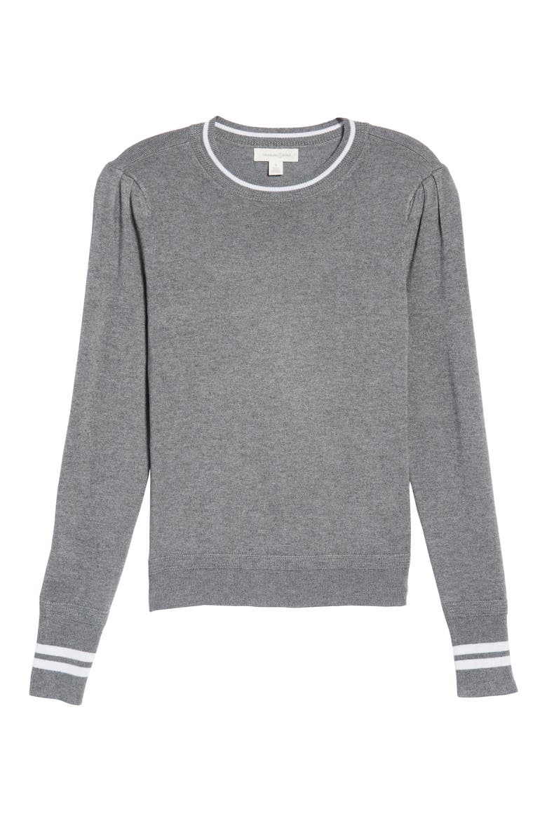 Sporty Stripe Sweater, Alternate, color, GREY DARK HEATHER IVORY COMBO