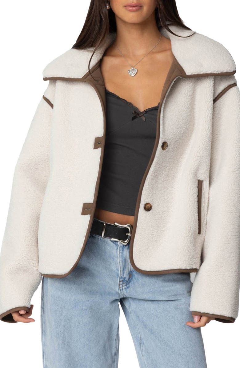 EDIKTED Frost Oversize Faux Shearling Jacket, Main, color, Beige
