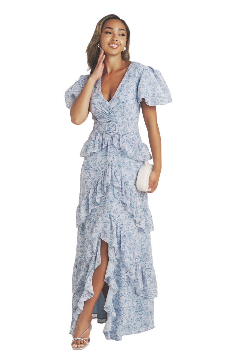 Six Stories Freya Floral Belted Ruffle Maxi Dress, Alternate, color, 