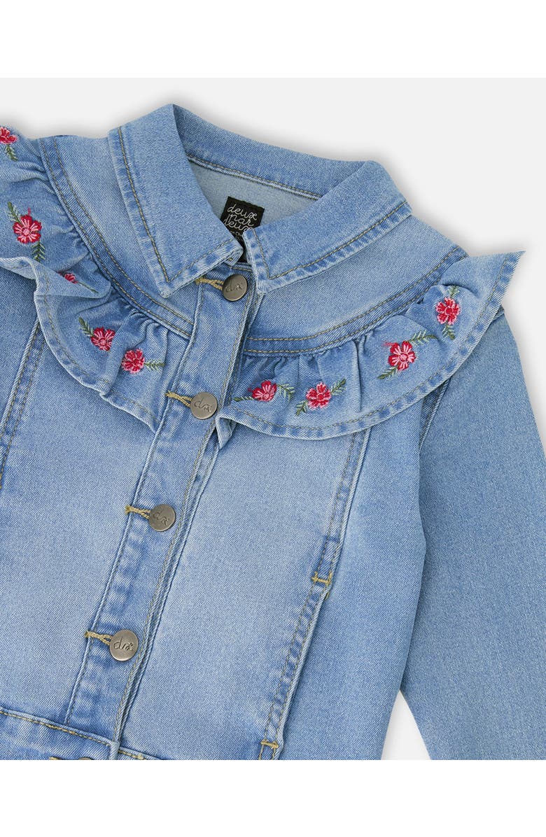 Deux par Deux Embroidery Long Sleeve Denim Jacket, Alternate, color, Light Blue Denim