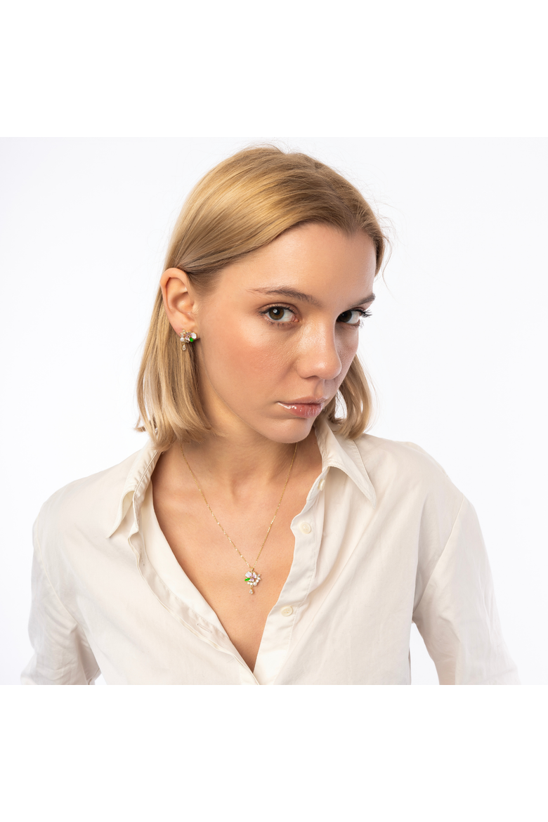 Pansy Violet Floral Necklace in Sterling Silver, Alternate, color, Gold