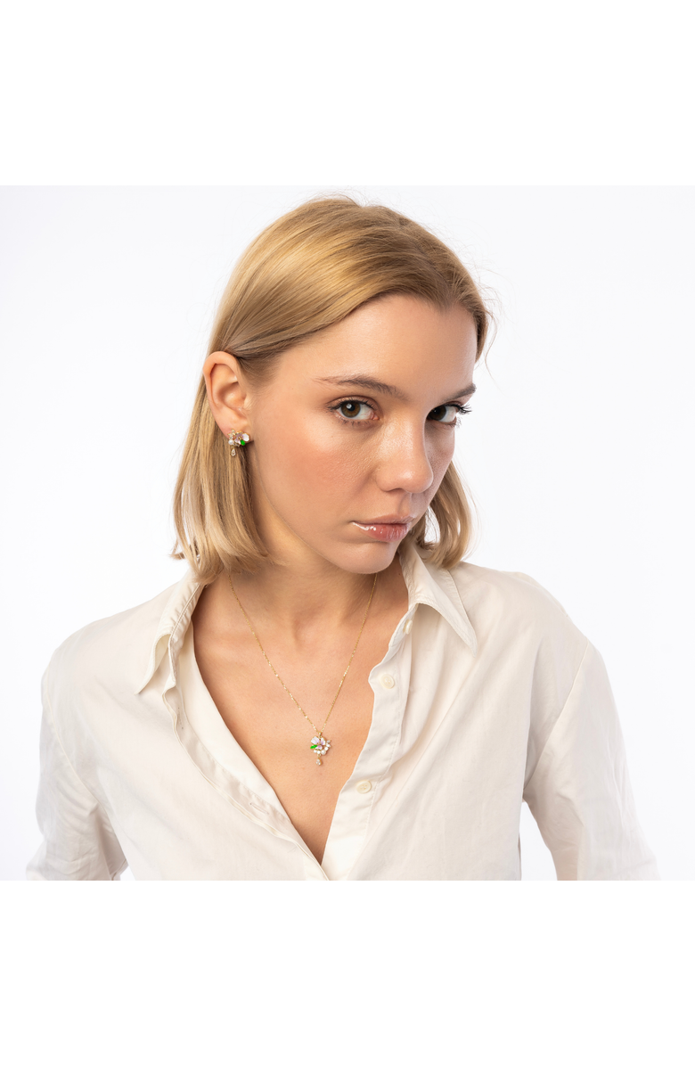 Spero London Pansy Violet Floral Earring in Sterling Silver, Alternate, color, Gold