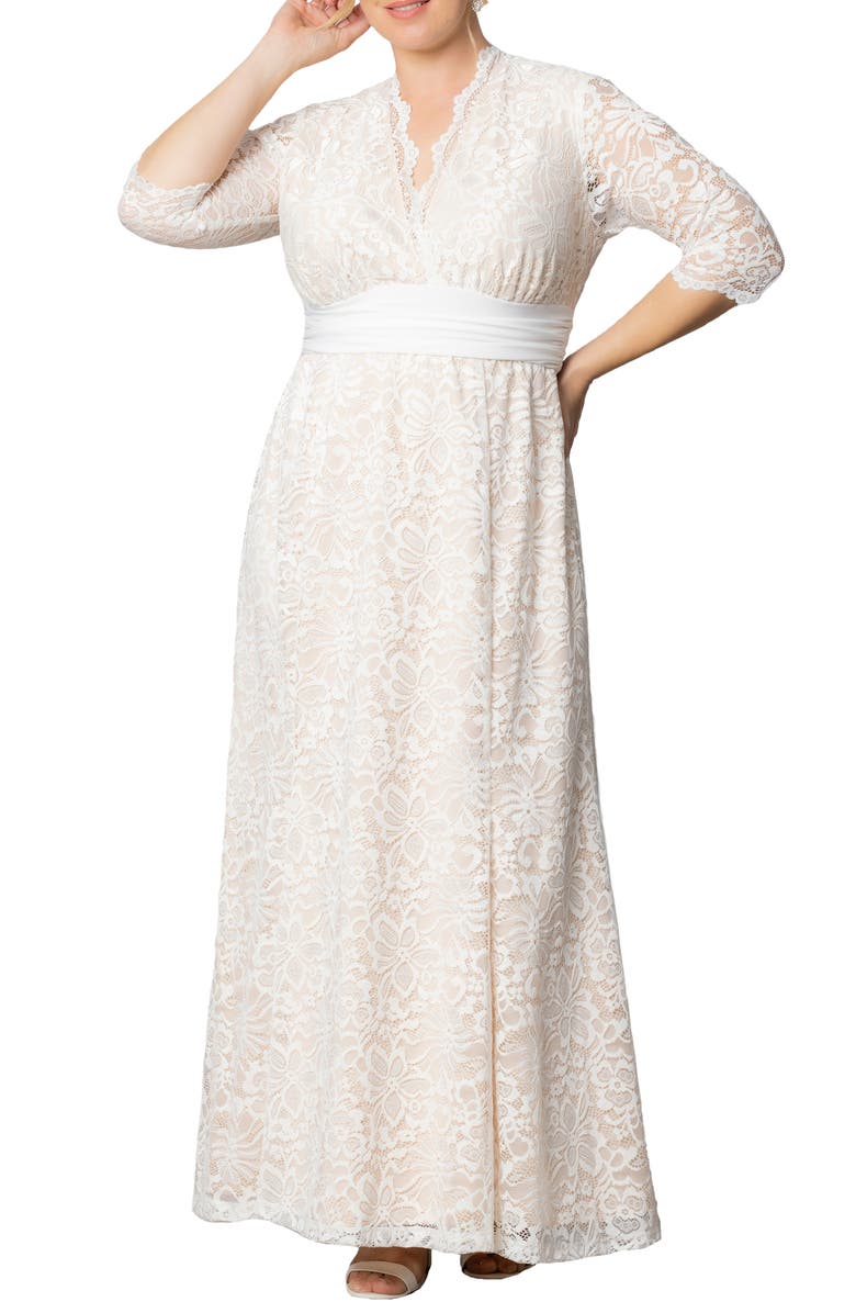 Kiyonna Amour Lace Gown, Alternate, color, Ivory Lace/ Nude Lining