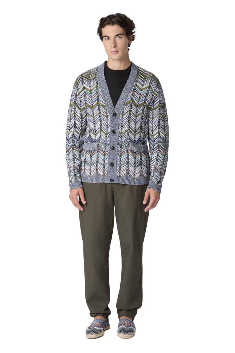 Cotton Chevron Cardigan With Pockets, Main, color, Grey Multicoloured