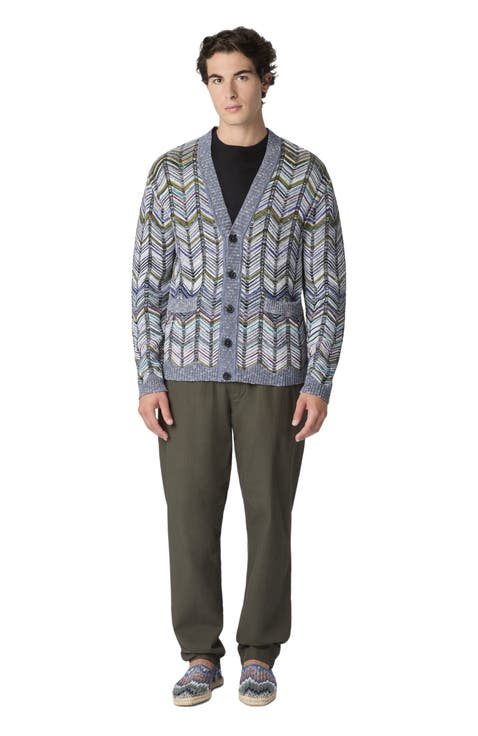 Cotton Chevron Cardigan With Pockets