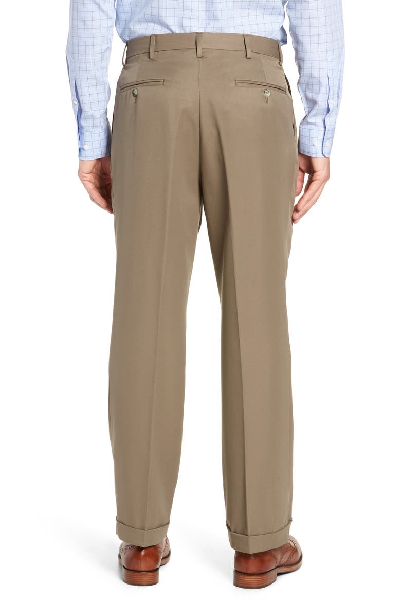 Classic Fit Pleated Microfiber Performance Trousers, Alternate, color, GREEN