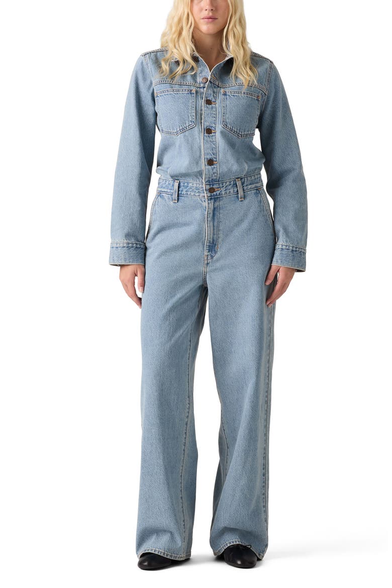 Heritage Long Sleeve Denim Jumpsuit, Main, color, STELLAR STRAUSS
