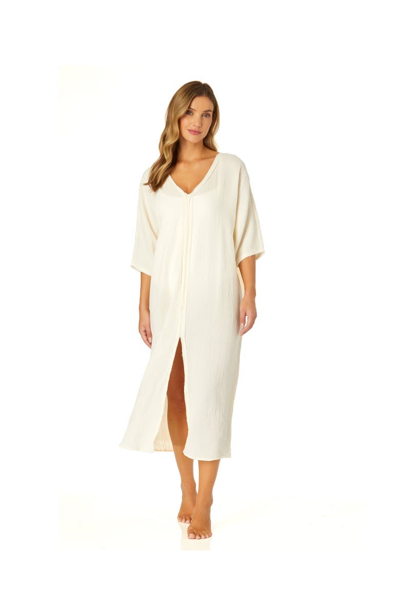 Anne Cole Women's Double V Neck Kaftan Cover Up, Alternate, color, Gardenia