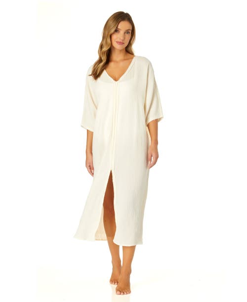 Anne Cole Double V Neck Kaftan Cover Up In Gardenia
