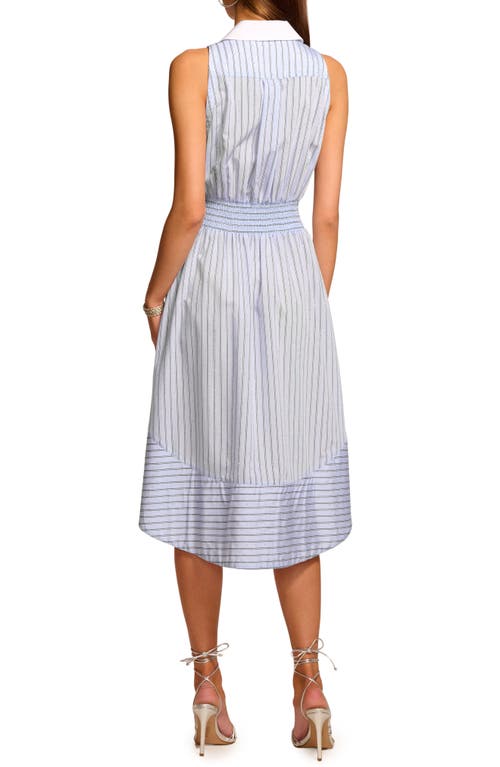 Ramy Brook Juniper Tie Waist Sleeveless Midi Shirtdress In Blue Stripe