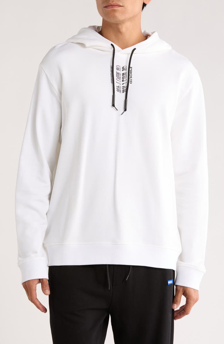 HUGO Darrett Stacked Logo Graphic Hoodie, Main, color, White